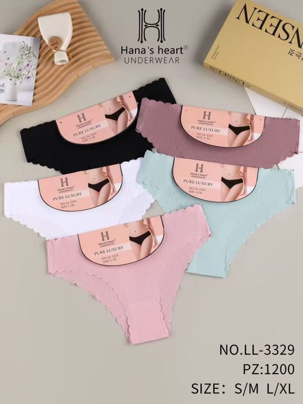 Жіночі труси "Н /Hana`s heart /Invisi" LL-3329 мікрофібра в рубчик  з лазерною обробкою, р. S/M, L/XL -(44-46, 46-48) -випадкове асорті -(Однотонні в дрібний рубчик +хвилясті краї та гумка) -уп. 24 шт