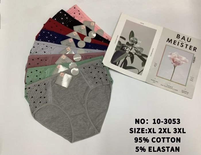 Жіночі труси "UO KАN" 10-3053 cotton, р. ХL, 2ХL, 3ХL -(48-50, 50-52, 52-54) -асорті -(Однотоннів рубчик +з боків вставки з дрібними серцями та крапками) -уп. 12 шт