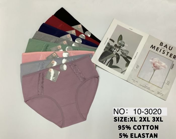 Жіночі труси "UO KАN" 10-3020 cotton, р. ХL, 2ХL, 3ХL -(48-50, 50-52, 52-54) -асорті -(Однотонні в рубчик + спереду вузькі мереживні вставки) -уп. 12 шт