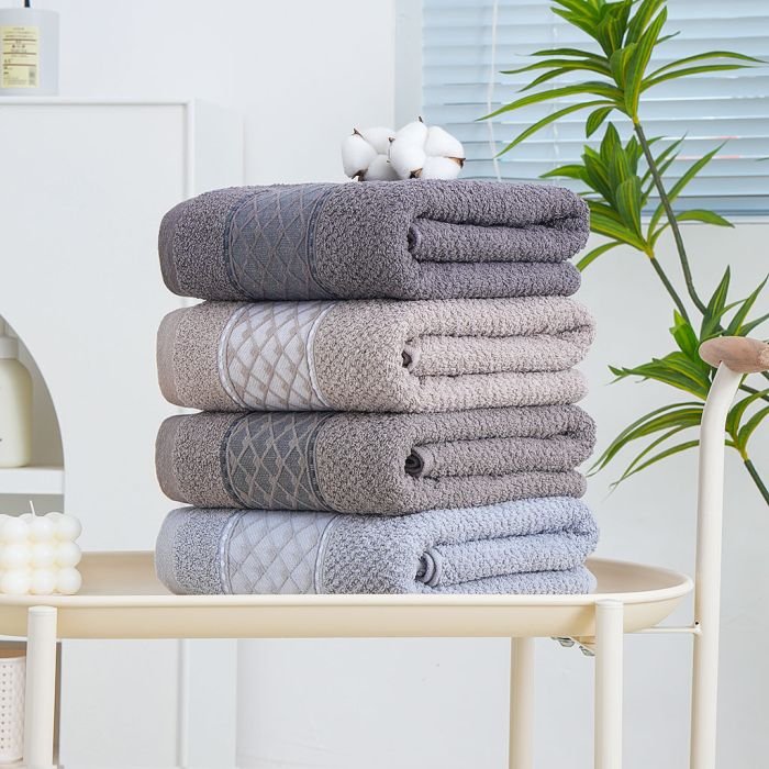Рушник 70029-72 банний cotton -махра, р. 140*70 -уп. 8 шт -(Однотонний +на широкій вставці орнамент з ромбів -баня)