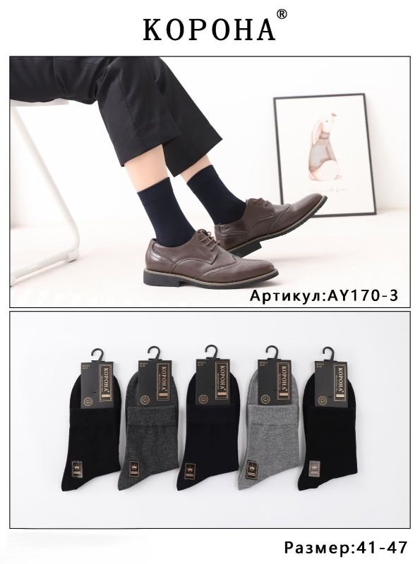 Шкарпетки "Корона" АY-170-3 стрейч /cotton чоловічі, р. 41-47 -асорті -(Однотонні /класика) -уп. 10 шт
