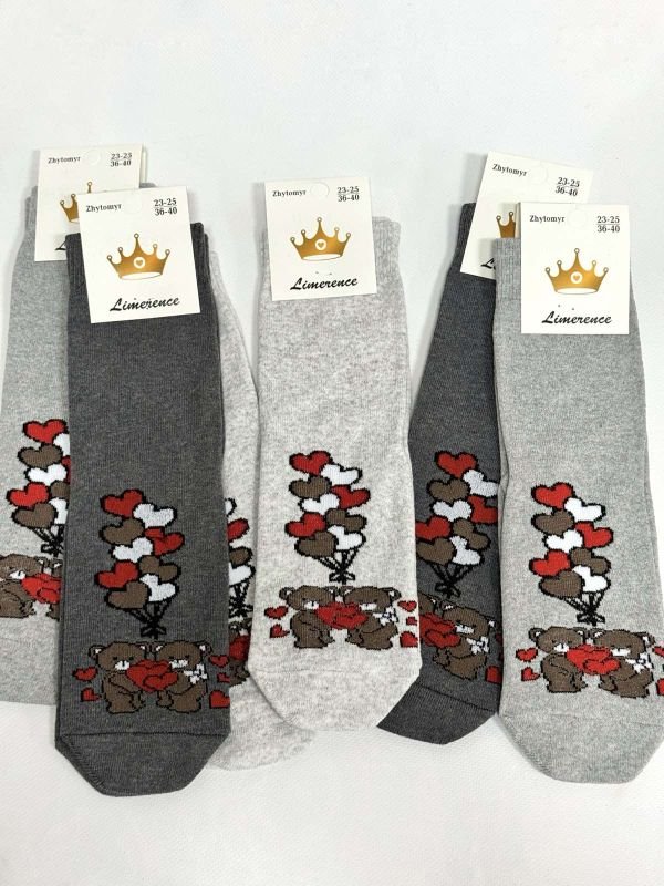 Шкарпетки Житомир "LIMERENCE" 412-54 стрейч жіночі (високі) р. 36-40 -асорті -(Сірий мікс +спереду ведмедики з серцями -стрейч)