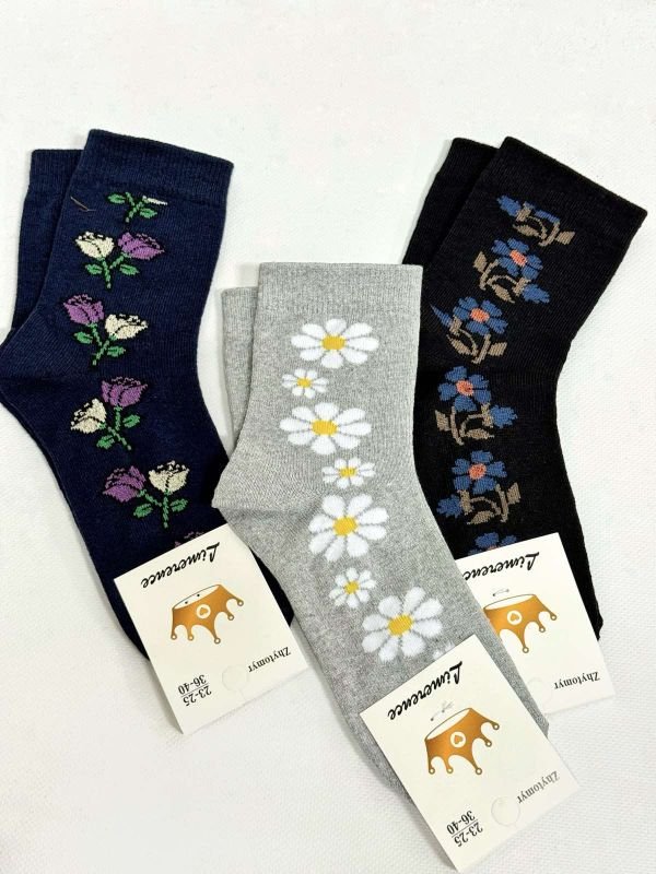 Шкарпетки Житомир "LIMERENCE" 412-20 стрейч жіночі (високі) р. 36-40 -асорті -(Однотонні +з боків візерунки з трьох різних видів великих квіточок -стрейч)