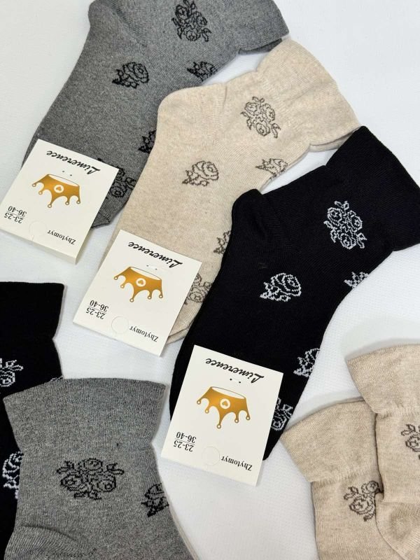 Шкарпетки Житомир "LIMERENCE" 413-6 стрейч жіночі "Без гумки", р. 36-40 -асорті -(б/р -з широким верхом +букети троянд по всій шкарпетці -жіночі -стрейч)