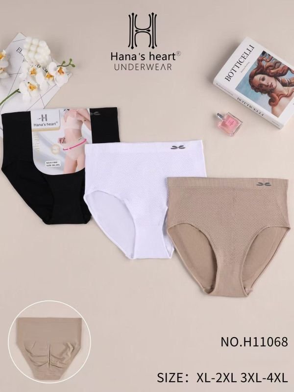 Жіночі труси "Hanas heart" H-11068 polyamide +spandex, з підтримкою живота та сідниць з ефектом пуш-ап (Push-up),  р. XL-2XL, 3ХL-4ХL -(50-54, 52-56) -асорті -(Однотонні +спереду з візерунком дрібні соти) -уп. 12 шт