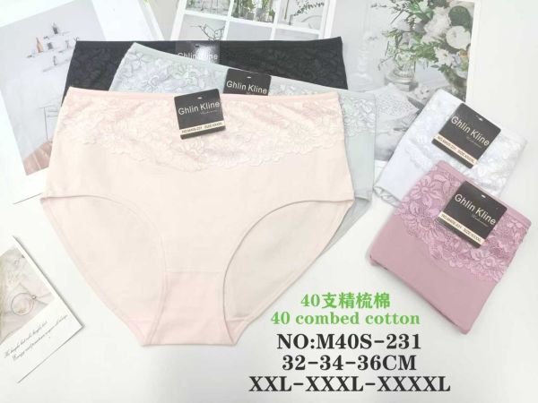 Жіночі труси "Ghlin Kline" M40-S-231 cotton, р. 2ХL, 3xl, 4xl -(46, 48, 50) -асорті -(Однотонні +спереду мереживо) -уп. 12 шт