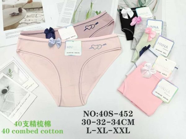 Жіночі труси "HNNA" 40-S-452 cotton, р. L, xl, 2xl -(44-46, 46-48, 48-50) -асорті -(Однотонні + збоку два серця + обідок по ніжці) -уп. 12 шт