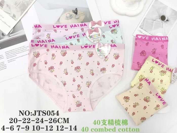 Труси дитячі "HENGWEI" JTS-054 дівчинка cotton, р. 4-6, 7-9, 10-12, 12-14 -асорті -(У дрібні зірочки-квіточки на плоскій гумці написи) -уп. мікс 12 шт
