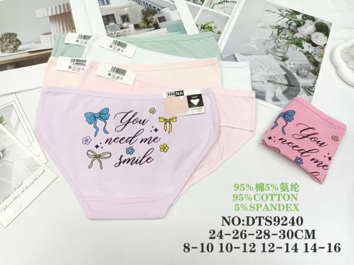 Труси дитячі "HNNA" DTS-9240 дівчинка cotton, р. 8-10, 10-12, 12-14, 14-16 -асорті -(Однотонні +ззаду написи, бантики та квіточки) -уп. мікс 12 шт