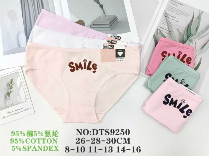 Труси дитячі "HNNA" DTS-9250 дівчинка cotton, р. 8-10, 11-13, 14-16 -асорті -(Однотонні +спереду напис Smile) -уп. мікс 12 шт