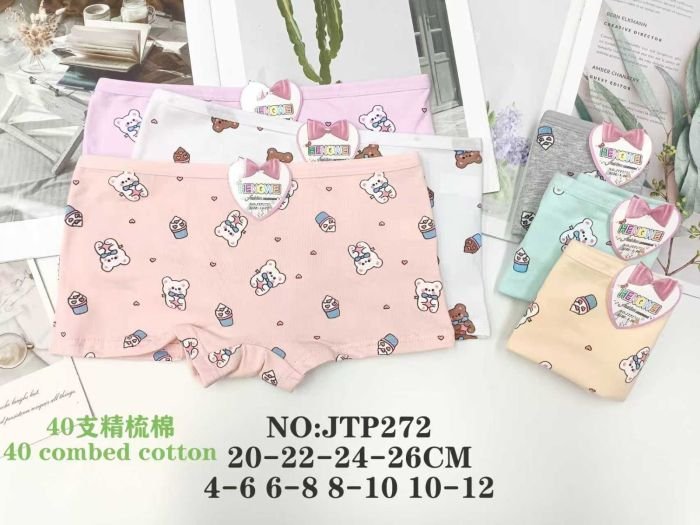 Труси-шортики дитячі "HENGWEI" JTP-272 дівчинка cotton, р. 4-6, 6-8, 8-10, 10-12 -асорті -(Шортики / маленькі ведмедики + морозиво та дрібні серця) -уп. мікс 12 шт