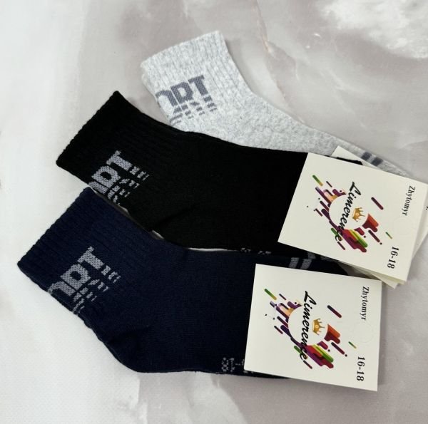 Шкарпетки Житомир "Limerence" 395-12 стрейч дитячі на розмір за довжиною стопи: 16-18, 18-20, 20-22, 22-24 -(Однотонні +на широкій гумці позаду напис "SPORT" ) -уп. 12 шт