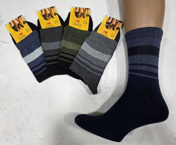 Шкарпетки Житомир "П.П. Красота-I Lucky socks" 115-15 стрейч чоловічі (жовта етикетка), р. 27-31 /43-46 -(високі /асорті -класика зі смужками) -уп. 12 шт