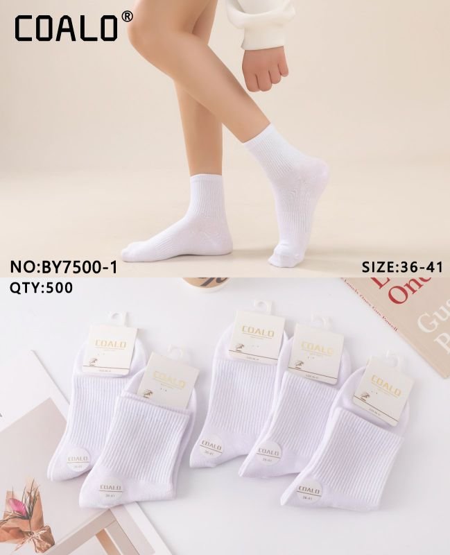 Шкарпетки "COALO" BY-7500-1 стрейч /cotton жіночі, р. 36-41 -(Середні / білі +широка гумка в рубчик -жін.) - уп. 10 шт