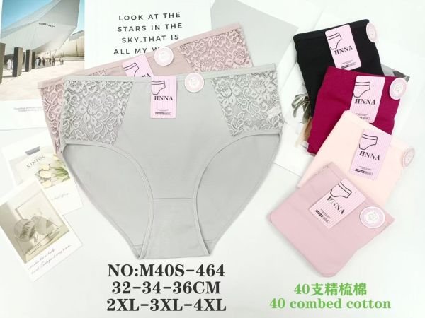 Жіночі труси "HNNA" М40-S-464 cotton, р. 2XL, 3xl, 4xl -(46, 48, 50) -асорті -(Однотонні +з боків мереживні вставки) -уп. 12 шт