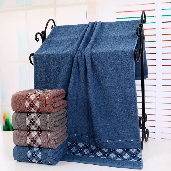 Рушник 2010-А-96 банний cotton -махра, р. 140*70 -уп. 8 шт -(Однотонний +вставка з кольорових ромбів -баня)