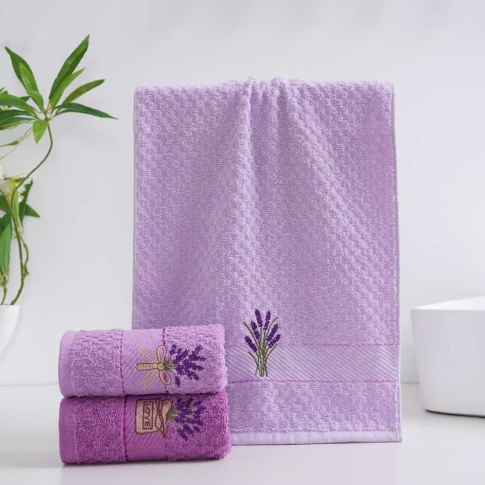 Рушник 851-384 кухонний махровий, р. 35*75 -уп. 12 шт -(Лавандовий мікс +на вставці вишитий мікс букетів/ махра -35*75)