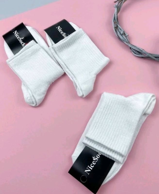 Шкарпетки "NiceSocks" 701-WHITE стрейч жіночі, р. 36-40 -(Cередні /білі +гумка в рубчик -стрейч) -уп. 10 шт