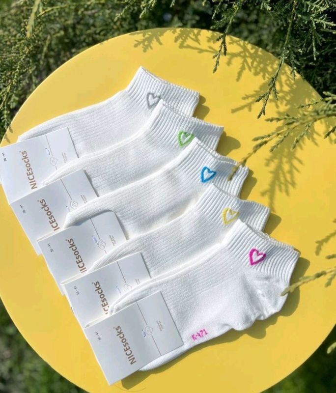 Шкарпетки "NiceSocks" К-471 стрейч /бавовна жіночі, р. 36-40 -(Короткі /молочніі в рубчик +на резинці в рубчик кольорове серце -стрейч) -уп. 10 шт