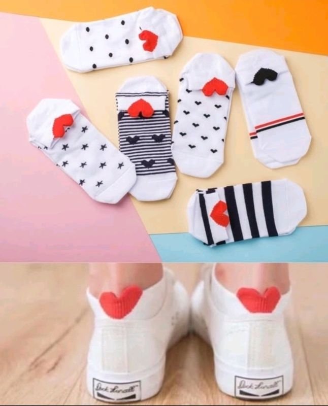 Шкарпетки "NiceSocks" 460-MIX стрейч /бавовна жіночі, р. 36-41 -(Короткі /на білому кольорі різні мікс візерунки + над п'ятою червоне серце -стрейч) -уп. 12 шт