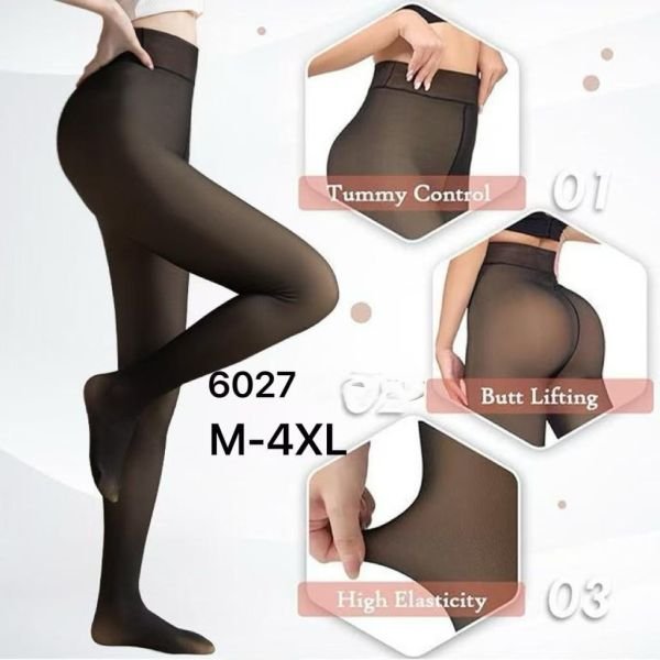 Колготки "Kenalin" 6027-M-4XL на флісі з імітацією капронових та з ефектом голих ніжок, р. 42-48 /позаду 1 шов -(чорні) -уп. 1шт