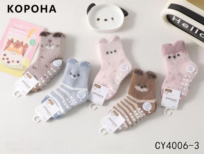 Шкарпетки "КОРОНА" CY-4006-3 альпака вовна дитячі, р. 0-6м /8-10 см, 6-12м /10-12 см -асорті -("Бебіки" -під гумкою з вушками мордочка ведмедика +смужки +на стопі силіконові гальма) -уп. 10 шт