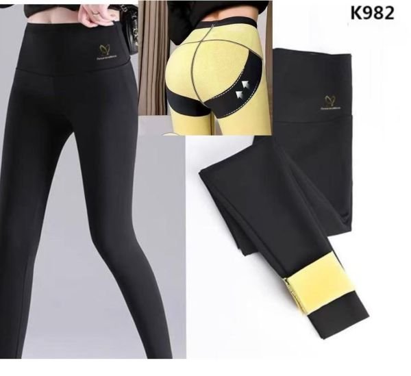 Лосини "ALIA" К-982 гладкі на збитому хутрі з коригуючою мембраною та тейпами +з широким поясом утяжкою та з підтяжкою живота та сідниць +з пуш-ап ефектом (Push-up), р. М-(40-42), XL-(44-46), 2XL-(46-48), 3XL-(48-50) -(чорні) -уп. 1 шт