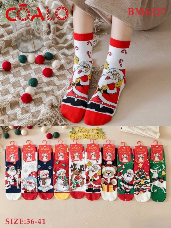 Шкарпетки "Coalo" BM-6327 стрейч cotton жіночі, р. 36-41 -асорті -(Новорічний мікс -Санта/ ялинка/ сніговики/ олені) -уп. 10 шт