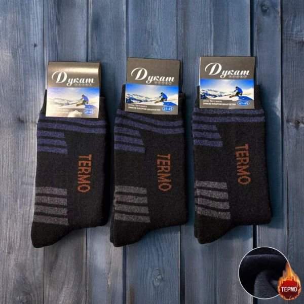 Шкарпетки "Дукат" М-5217 махрові чоловічі, р. 41-45 -чорні -(Махра -"Термо" + смужки) -уп. 12 шт