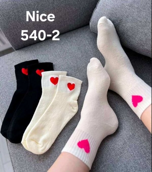 Шкарпетки "NiceSocks" 540-2 махрові бавовняні жіночі, р. 36-40 -асорті -(Махра -молочні +чорні -на середній гумці в рубчик збоку серце) -уп. 10 шт