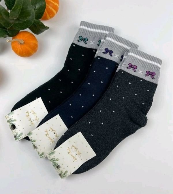 Шкарпетки "NiceSocks" 501-BANT махрові жіночі, р. 36-40 -асорті -(Махра -темні +на сірій вставці бантики + крапки по всій шкарпетці) -уп. 12 шт
