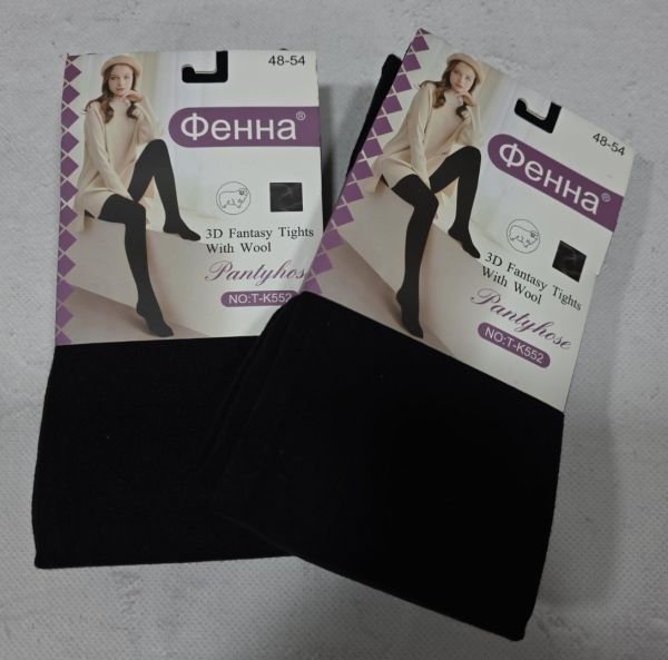 Колготки "ФЕННА" К-552-(48-54) альпак кашемір, 2 шва -(чорні) -уп. 1 шт
