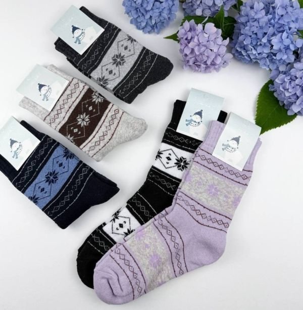 Шкарпетки "NiceSocks" 502-2 махрові жіночі, р. 36-40 -асорті -(Махра -орнамент із середніми сніжинками та різними ромбами) -уп. 10 шт