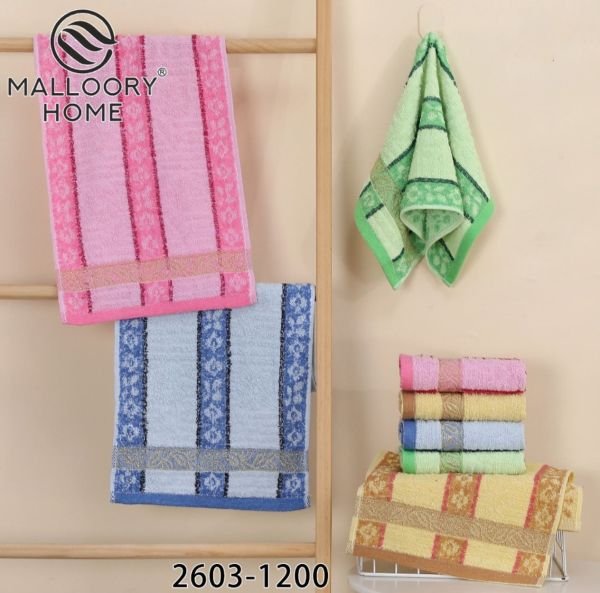 Рушник 2603-1200 кухонний махровий /cotton, розмір 25*50 -уп. 20 шт -(Кольорові +на широких смужках квіти +вставка із золотою вішивкою -кухня 25*50)