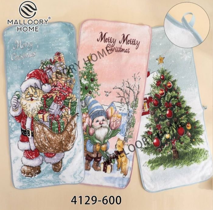 Рушник 4129-600 /35*75 кухонний велюр-махра р. 35*75 -уп. 12 шт -(Новорічний мікс)