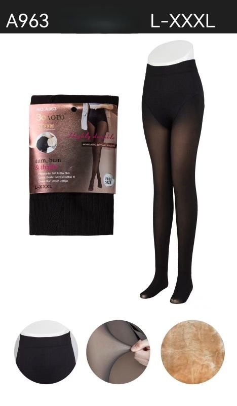 Колготки "Золото" А-963  з імітацією капронових на хутрі до стопи, щільність 1800D з ефектом голих ніжок, +зверху підтримуючі трусики з ефектом push-up, р. L-XXXL -(46-52) -уп. 1 шт