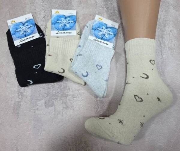 Шкарпетки Житомир "LIMERENCE" 2844-2 махрові жіночі р. 36-40 -асорті -(Махра /середні -світлий мікс з однотонними зірочками +місяцем + крапками) -уп. 12 шт