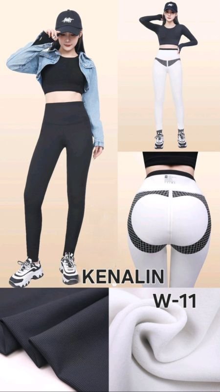 Лосини "Kenalin" W-11 еластичні у дрібний рубчик на збитому флісі з коригуючою мембраною +з широким поясом утяжкою +з підтяжкою живота та сідниць з пуш-ап ефектом (Push-up), р. XXS/S-(40-44), S/M-(44-48), L/XL-(46-50), 2XL/3XL-(48-52 см) -(чорні)