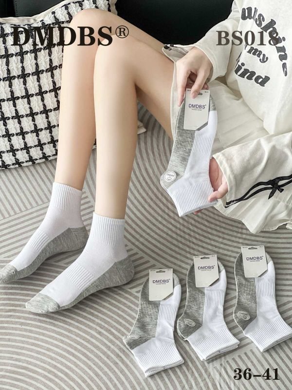 Шкарпетки "DMDBS" ВS-018 стрейч /cotton жіночі, р. 36-41 -(Середні /білий верх +сірий низ +широка гумка в рубчик +посередині гумка фіксатор-жін.) - уп. 10 шт