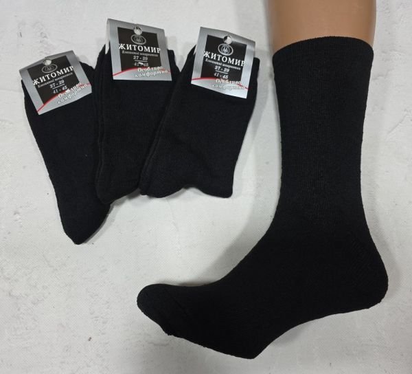 Шкарпетки "Дукат-Житомир -Особливо комфортно" М-4155-01 махрові чоловічі (сіра з чорним етикетка), р. 27-29 /41-45 -(Махра -чорні -однотонні) -уп. 12 шт