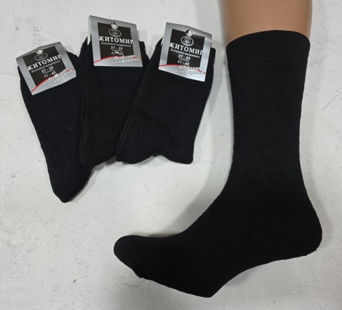 Шкарпетки "Дукат-Житомир -Особливо комфортно" М-4155-01 махрові чоловічі (сіра з чорним етикетка), р. 27-29 /41-45 -(Махра -чорні -однотонні) -уп. 12 шт