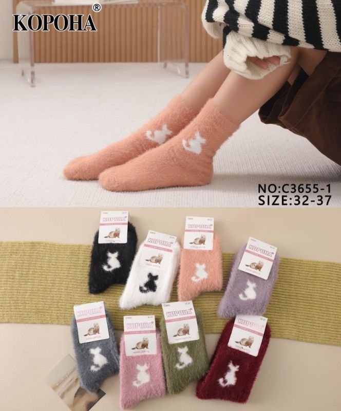 Шкарпетки "КОРОНА" C-3655-1 термо норка дитячі, р. 32-37 -асорті -(Дівчинка -однотонні +збоку котик) -уп. 10 шт