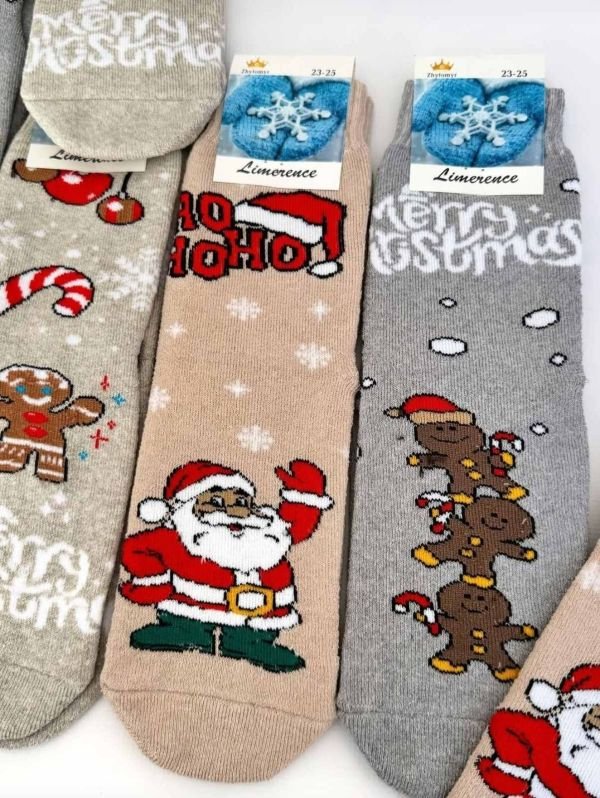 Шкарпетки Житомир "Limerence" 5980-4 махрові жіночі, р. 36-40 -асорті -(Махра -Мікс новорічних пряників + Санта) -уп. 12 шт