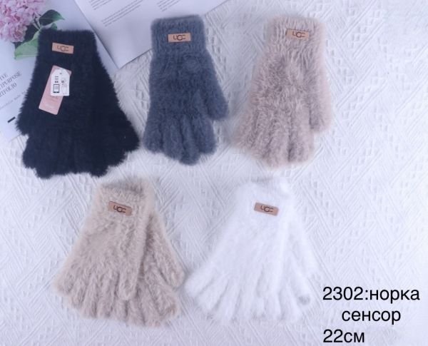 Рукавички жіночі "Anjela" 2302 норка, асорті -(Однотонні +на манжеті емблема UCC) -уп. 12 шт.