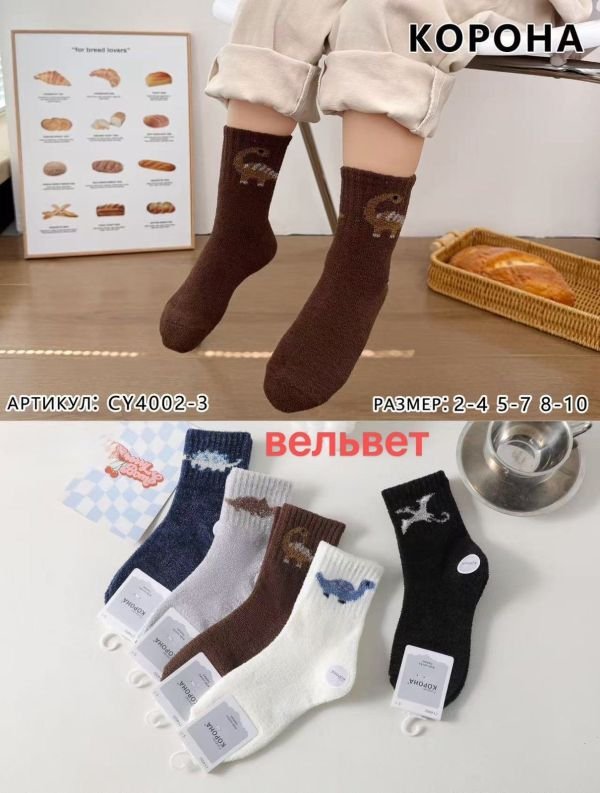 Шкарпетки "КОРОНА" CY-4002-3 вельвет-травка дитячі, р. 2-4, 5-7, 8-10 років -асорті -(Хлопчик -однотонні +різні динозаври на широкій резинці в рубчик) -уп. 10 шт