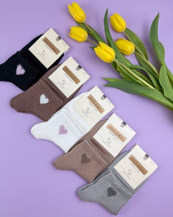 Шкарпетки "NICE A.M.L." 800 кашемірові жіночі, р. 36-40 -асорті -(Кашемір -укорочені /однотонні +пухнасте серце на середній гумці в рубчик) -уп. 10 шт