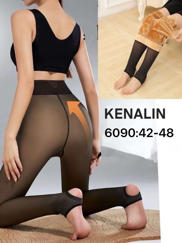 Лосини зі штрипками "Kenalin" 6090-1 /(42-48) на хутрі з імітацією капронових колготок та з ефектом голих ніжок, позаду один шов, уп. 1 шт