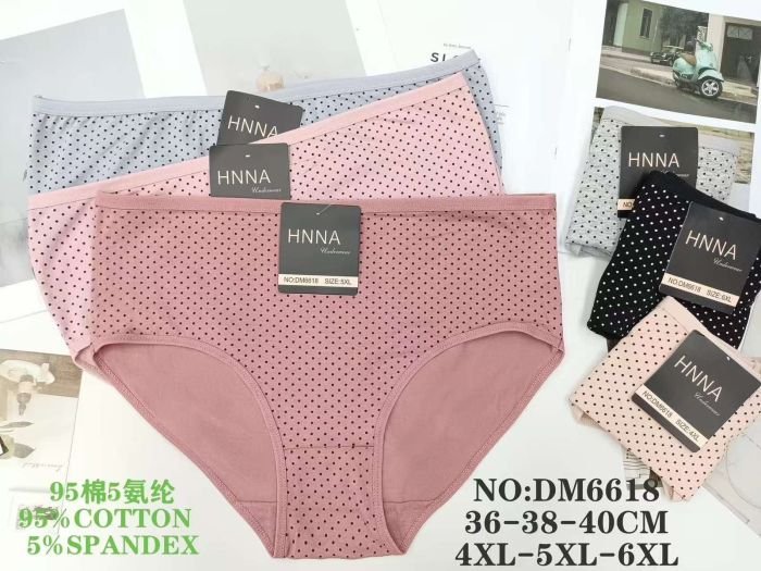 Жіночі труси "HNNA" DM-6618 cotton, р. 4XL, 5XL, 6XL -(50-52, 52-54, 54-56) -асорті -(Однотонні в крапочки) -уп. 12 шт