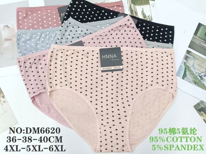 Жіночі труси "HNNA" DM-6620 cotton, р. 4XL, 5XL, 6XL -(50-52, 52-54, 54-56) -асорті -(Однотонні в дрібні серця) -уп. 12 шт