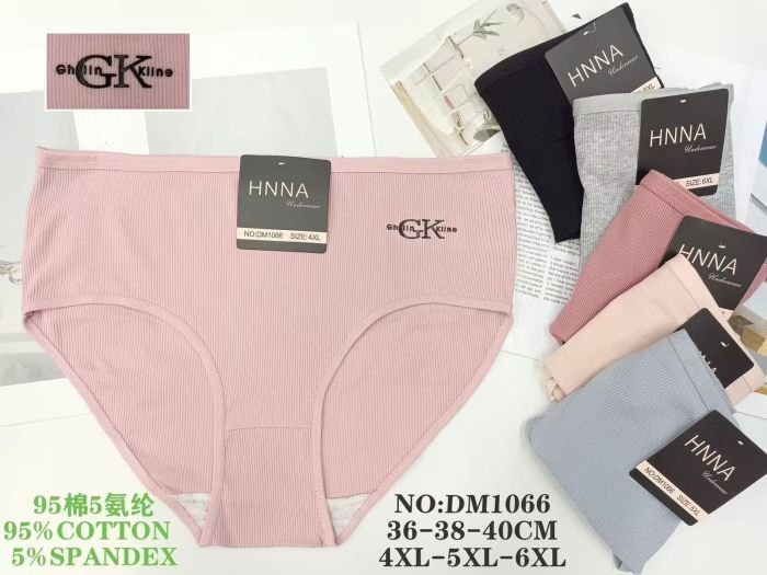 Жіночі труси "HNNA" DM-1066 cotton, р. 4XL, 5XL, 6XL -(50-52, 52-54, 54-56) -асорті -(Однотонні в рубчик +збоку напис) -уп. 12 шт